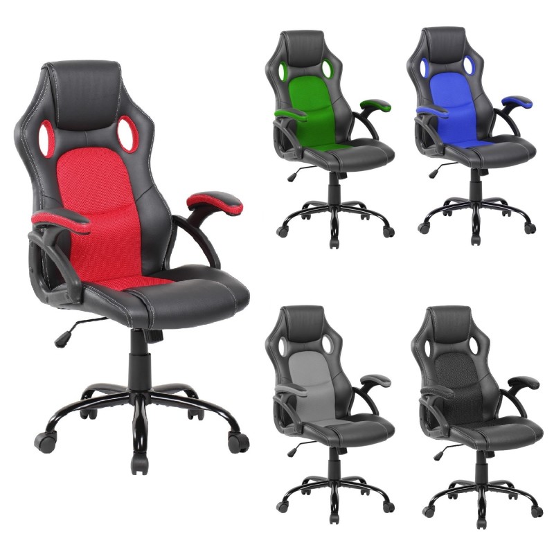 Silla Oficina Gamer Negra Roja Cuero Sintético Nylon - Mobili Rebecca