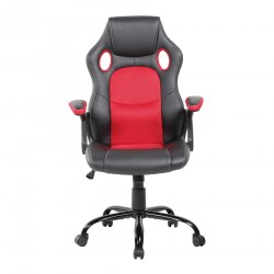 Silla Oficina Gamer Negra Roja Cuero Sintético Nylon - Mobili Rebecca