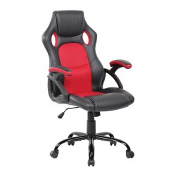 Silla Oficina Gamer Negra Roja Cuero Sintético Nylon - Mobili Rebecca