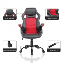 Silla Oficina Gamer Negra Roja Cuero Sintético Nylon - Mobili Rebecca