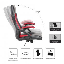 Chaise de Bureau Gaming Siège Noir Rouge Simili-Cuir - Mobili Rebecca