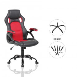 Silla Oficina Gamer Negra Roja Cuero Sintético Nylon - Mobili Rebecca