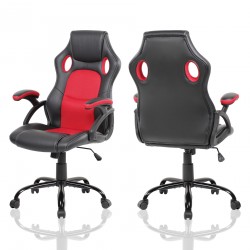 Chaise de Bureau Gaming Siège Noir Rouge Simili-Cuir - Mobili Rebecca