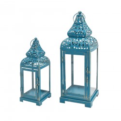 Rebecca Mobili Set Lantern Light Blue Candle Holder Metal Pvc 39x14,5x14,5