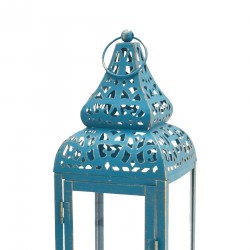 Rebecca Mobili Set Lanternes Bleu Clair Bougeoir Métal Pvc 39x14,5x14,5