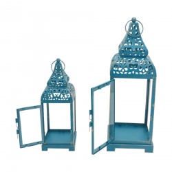 Rebecca Mobili Juego de Farolillos Portavelas Azul Metal Pvc 39x14,5x14,5