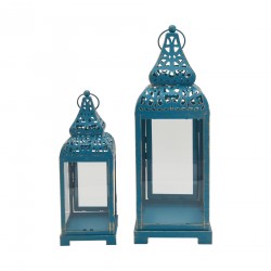 Rebecca Mobili Set Lanternes Bleu Clair Bougeoir Métal Pvc 39x14,5x14,5