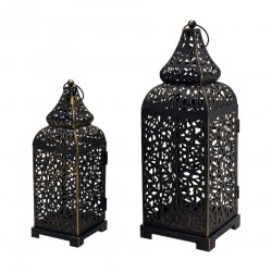 Rebecca Mobili 2 Portavelas Farol Metal Negro Salón Étnico 39x14,5x14,5