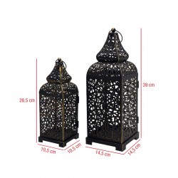 Rebecca Mobili 2 Portavelas Farol Metal Negro Salón Étnico 39x14,5x14,5