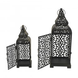 Rebecca Mobili 2 Candle Holder Lantern Black Metal Ethnic Hall 39x14,5x14,5