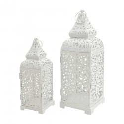 Rebecca Mobili 2 Candle Holder Lanterns White Metal Hall 39x14,5x14,5