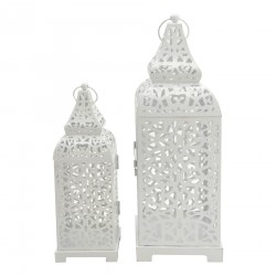 Rebecca Mobili 2 Candle Holder Lanterns White Metal Hall 39x14,5x14,5