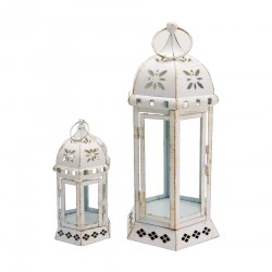 Rebecca Mobili 2 Porta-velas Lanterna Retro Metal Branco 35x17,5x15,5