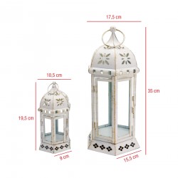 Rebecca Mobili 2 Candle Holders Lanterns White Metal Retro 35x17,5x15,5