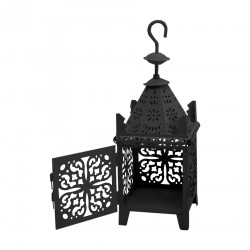 Rebecca Mobili Lanterna porta-vela de metal preto com gancho 38x14x14