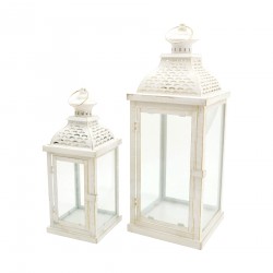 Rebecca Mobili 2 Bougeoirs Lanternes Métal Blanc Pvc Shabby 50x19x19