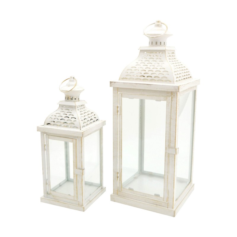 Rebecca Mobili 2 Bougeoirs Lanternes Métal Blanc Pvc Shabby 50x19x19