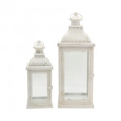 Rebecca Mobili 2 Lanternas Porta Velas Pvc Branco Shabby 50x19x19