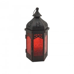 Rebecca Mobili Candleholder Lantern Metal Glass Black Red Hall 32x16x14