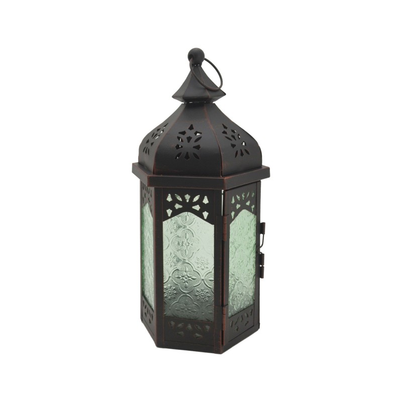 Rebecca Mobili Farol Decorativo Verde Negro Vidrio Metal  Balcón 32x16x14