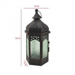 Rebecca Mobili Farol Decorativo Verde Negro Vidrio Metal  Balcón 32x16x14