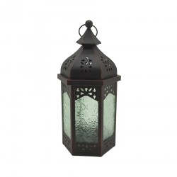 Rebecca Mobili Farol Decorativo Verde Negro Vidrio Metal  Balcón 32x16x14