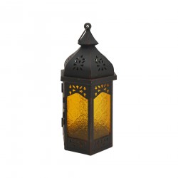 Rebecca Mobili Lantern Candle holder Yellow Black Glass Metal Hall 32x16x14