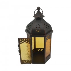 Rebecca Mobili Lantern Candle holder Yellow Black Glass Metal Hall 32x16x14