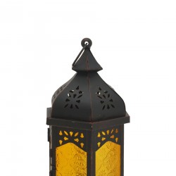 Rebecca Mobili Lantern Candle holder Yellow Black Glass Metal Hall 32x16x14