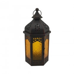 Rebecca Mobili Lantern Candle holder Yellow Black Glass Metal Hall 32x16x14