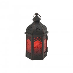 Rebecca Mobili Lantern Candle Holder Ethnic Glass Metal Black Red 17x9x8