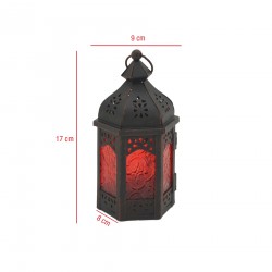 Rebecca Mobili Lantern Candle Holder Ethnic Glass Metal Black Red 17x9x8