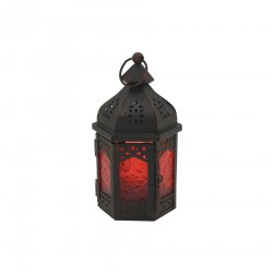 Rebecca Mobili Lanterna Porta Velas Étnico de Vidro Metal Preto Vermelho 17x9x8