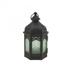 Rebecca Mobili Lanternas porta-velas Decorativas de Vidro Metal Verde Preto 17x9x8