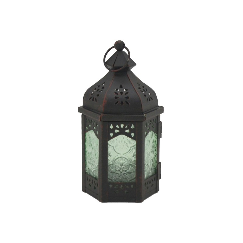 Rebecca Mobili Lanternas porta-velas Decorativas de Vidro Metal Verde Preto 17x9x8