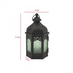 Rebecca Mobili Lanternas porta-velas Decorativas de Vidro Metal Verde Preto 17x9x8