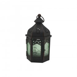 Rebecca Mobili Lanterne Portavelas Decorativo Vidrio Metal Verde Negro 17x9x8