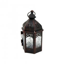 Rebecca Mobili Lanterna de Vidro Ethnic Porta Velas de Metal Balcão Preto 17x9x8