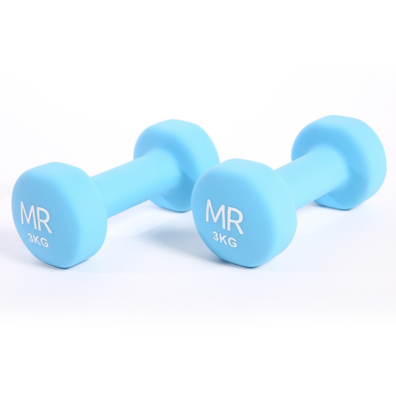 Rebecca Mobili Set Dumbbell Pesi Azzurro Ghisa Neoprene Fitness Casa 2 x 3 kg