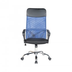 Rebecca Mobili Office Chair Armchair Black Blue Pu  Fabric 113/123x57,5x58,5