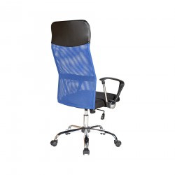 Rebecca Mobili Office Chair Armchair Black Blue Pu  Fabric 113/123x57,5x58,5