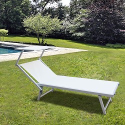 Rebecca Mobili Chaise longue de plage en aluminium textilène blanc 38x186x61