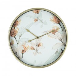 Rebecca Mobili Horloge Murale de Cuisine Salon en MDF, Métal, Verre, Blanc doré 40 cm