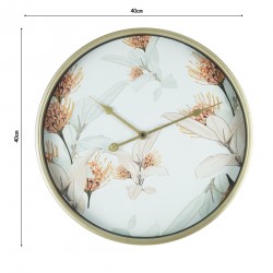 Rebecca Mobili Horloge Murale de Cuisine Salon en MDF, Métal, Verre, Blanc doré 40 cm