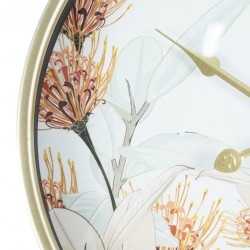 Rebecca Mobili Horloge Murale de Cuisine Salon en MDF, Métal, Verre, Blanc doré 40 cm