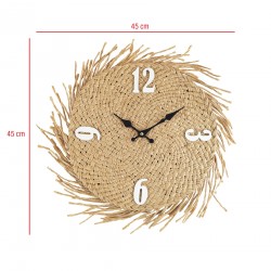 Rebecca Mobili Horloge Murale Grand en Bois Paille, Beige, Style Rustique pour Cuisine Salon 45 cm