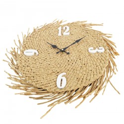 Rebecca Mobili Horloge Murale Grand en Bois Paille, Beige, Style Rustique pour Cuisine Salon 45 cm