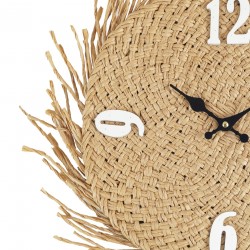 Rebecca Mobili Horloge Murale Grand en Bois Paille, Beige, Style Rustique pour Cuisine Salon 45 cm