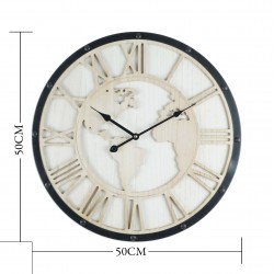 Rebecca Mobili Grande Horloge Murale Monde Rétro, Noir Blanc Shabby, Chiffres Romaine 50 cm