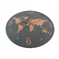 Rebecca Mobili Orologio Parete Mappamondo Metallo Grigio Scuro Marrone 45x45x4,5